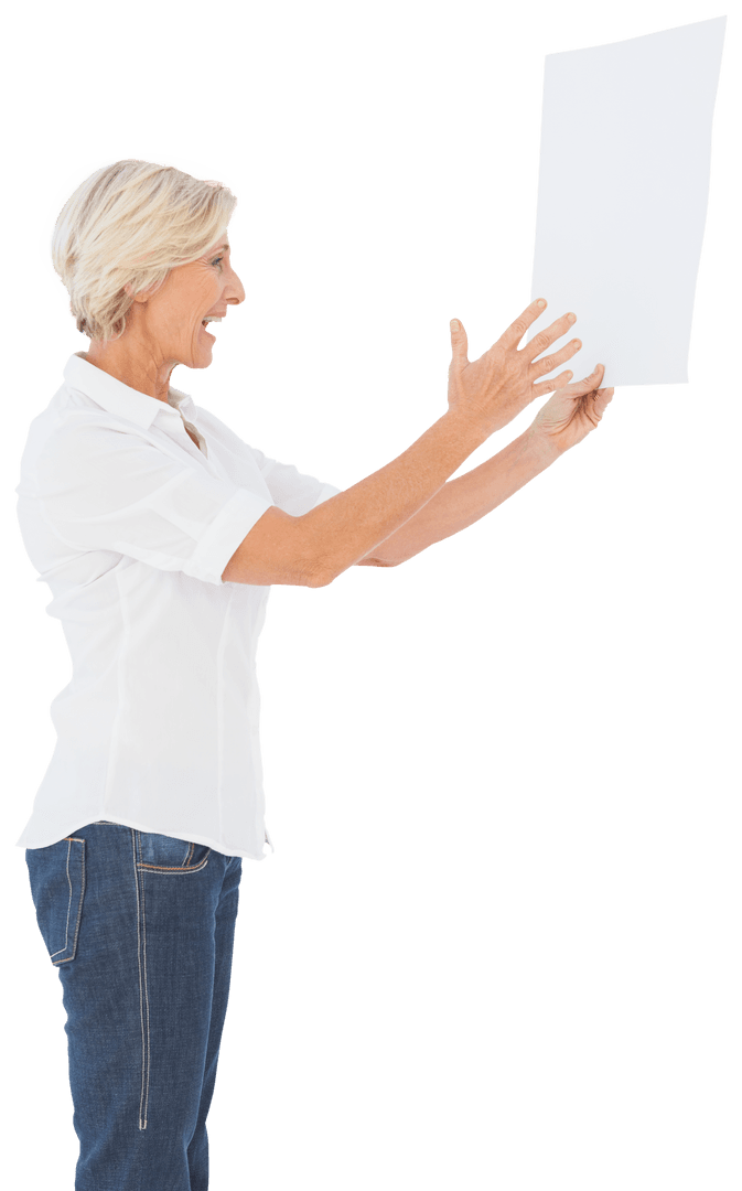 Transparent Woman Aggressively Pointing at Poster