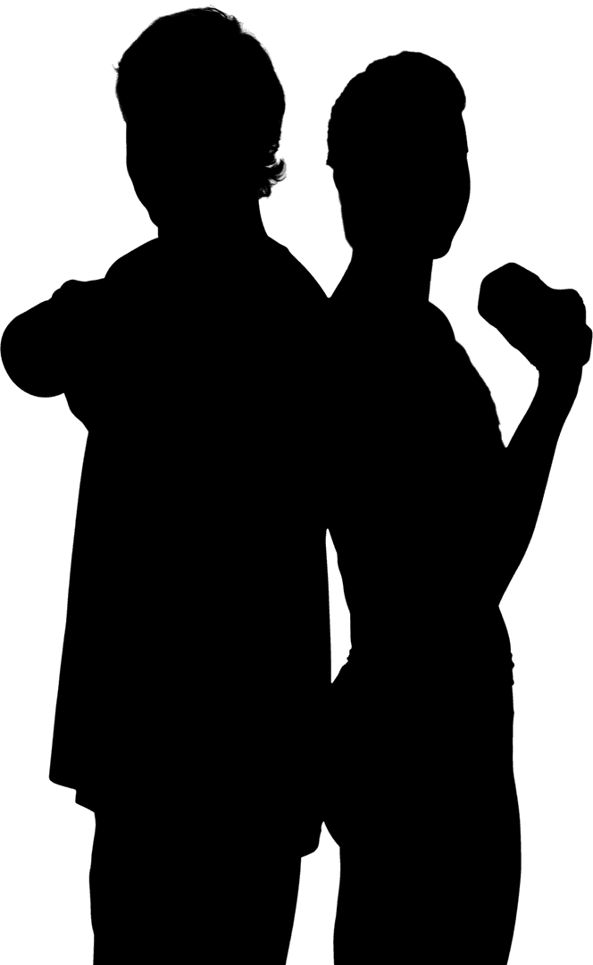 Silhouetted Couple Lifting Dumbbells on Transparent Background