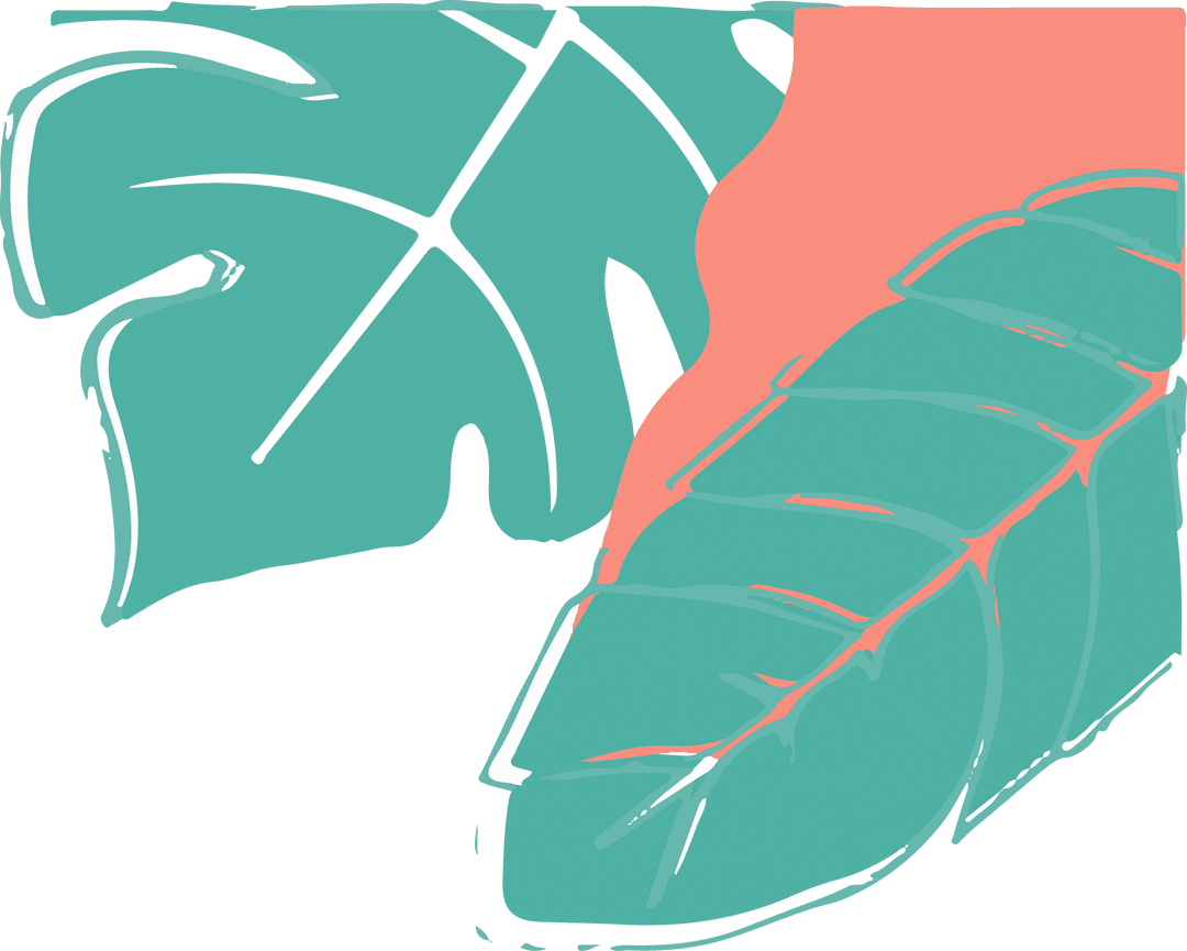 Botanical Monstera and Banana Leaves with Coral Accent on Transparent Background