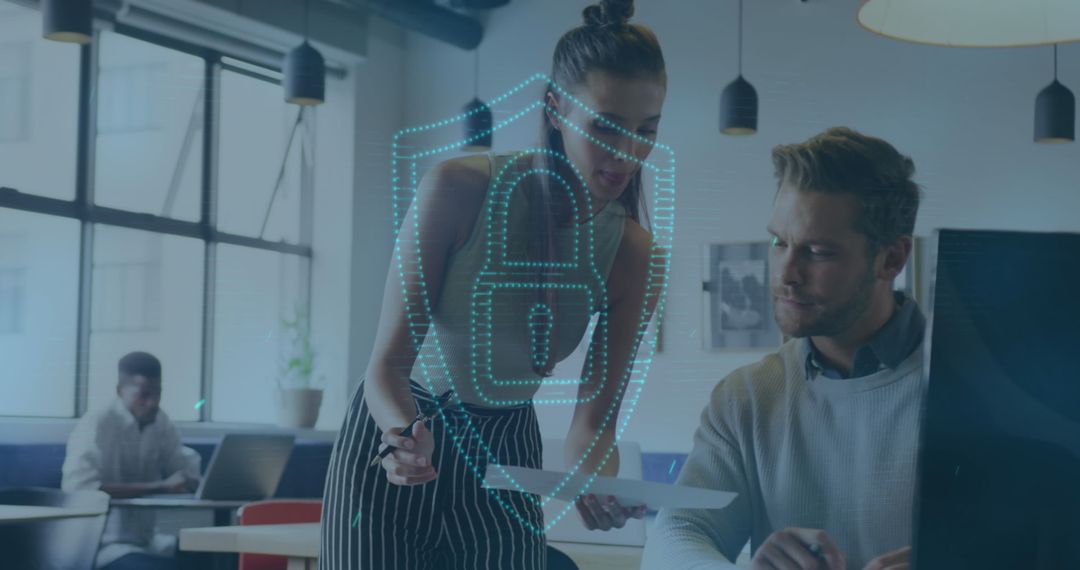 Business Team Discussing Digital Security in Modern Office