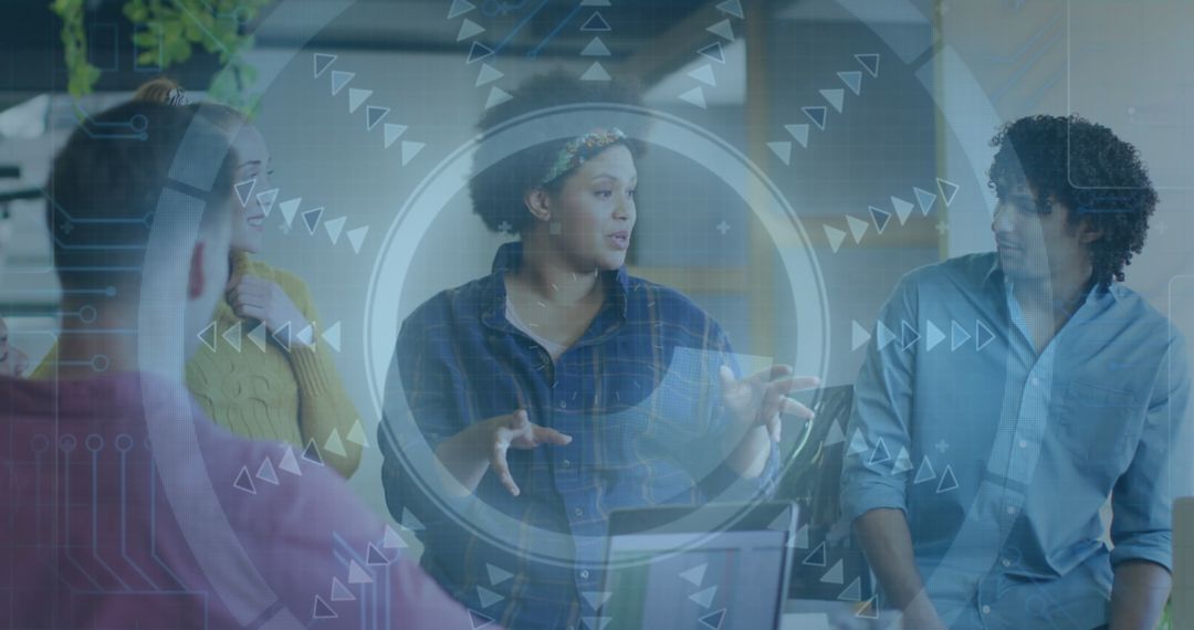 Team Colleagues Engaging in Innovative Office Discussion