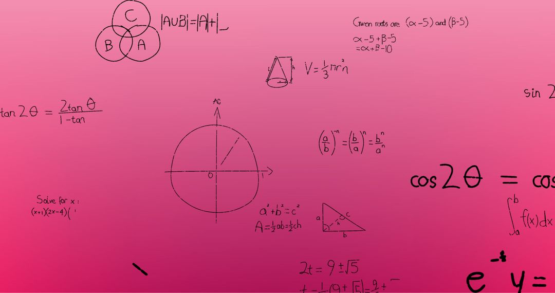 Handwritten Mathematical Formulas on Pink Gradient Background