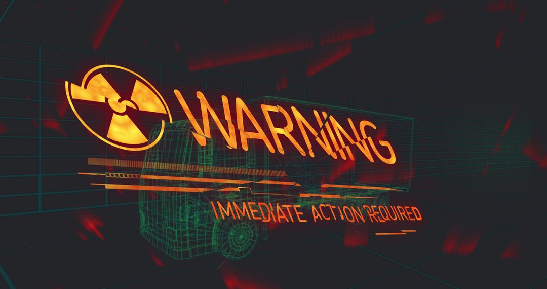 3D Warning Sign with Car Model and Grid Background