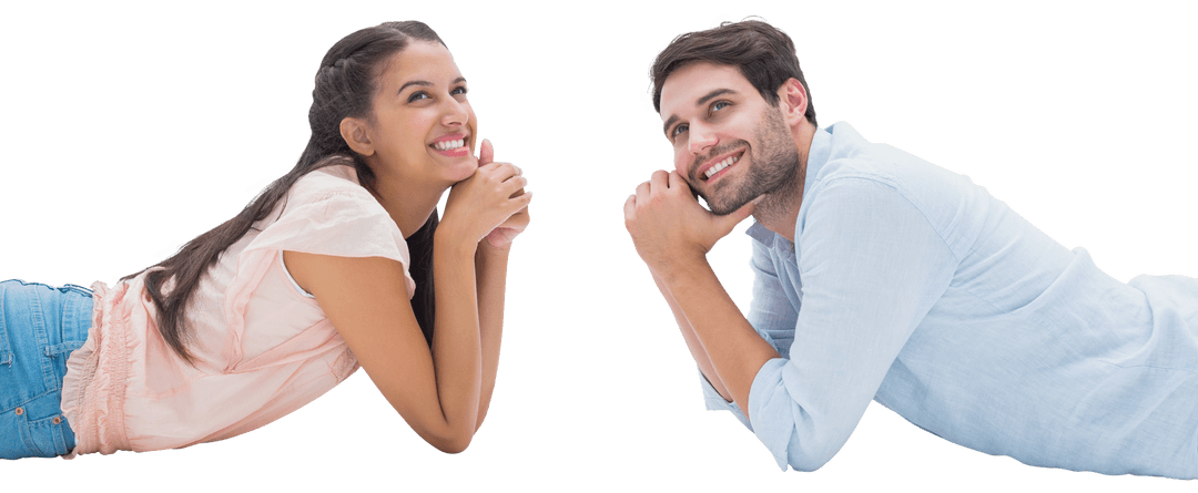 Young Couple Daydreaming on Transparent Background