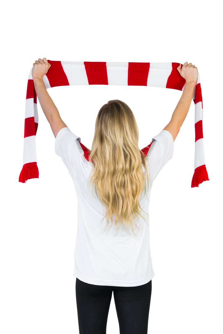 Transparent background female soccer fan cheering with scarf - Download Free Stock Images Pikwizard.com