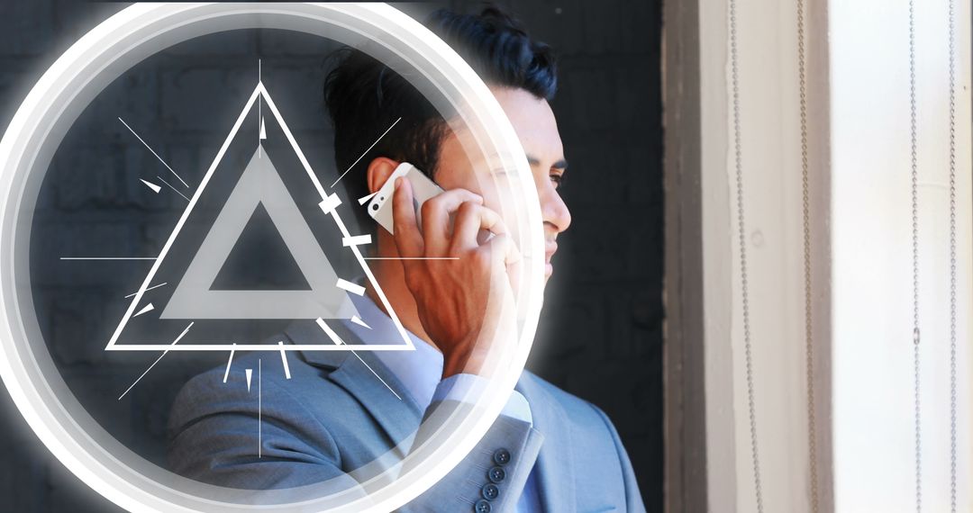 Businessman Networking Technology Concept with Abstract Triangle Overlay