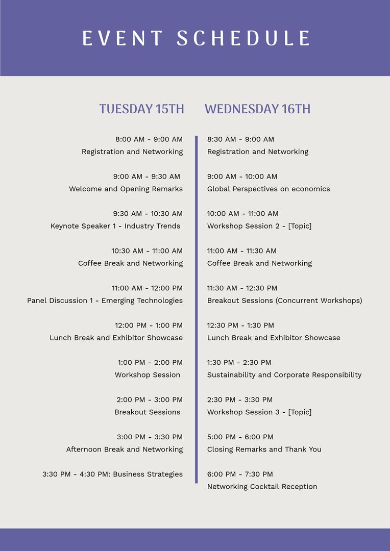 Two-Day Economics Seminar Event Schedule - Download Free Stock Templates Pikwizard.com