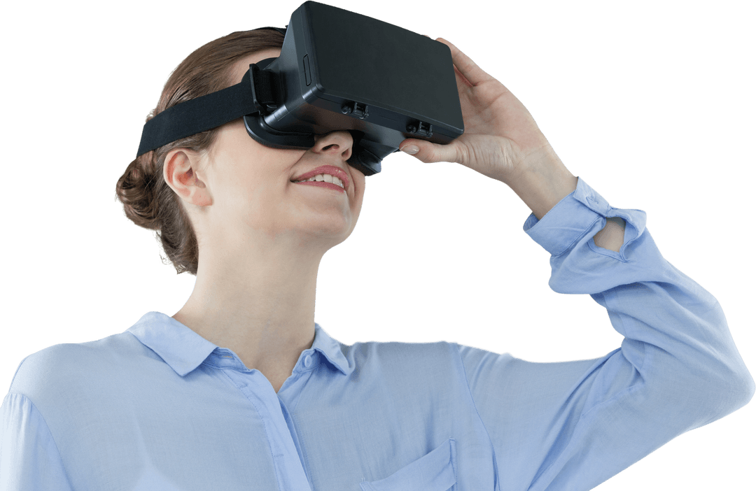 Businesswoman Experiencing Virtual Reality Transparent Concept