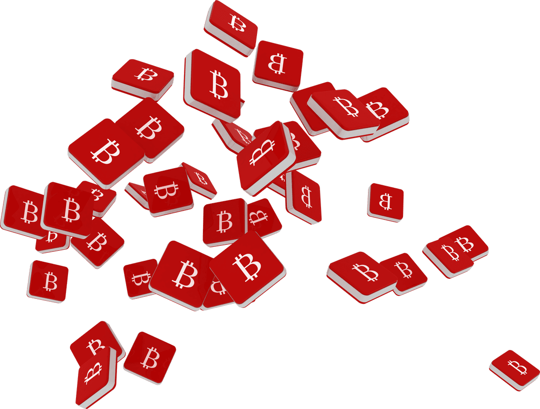 Falling Bitcoin Tags on Transparent Background