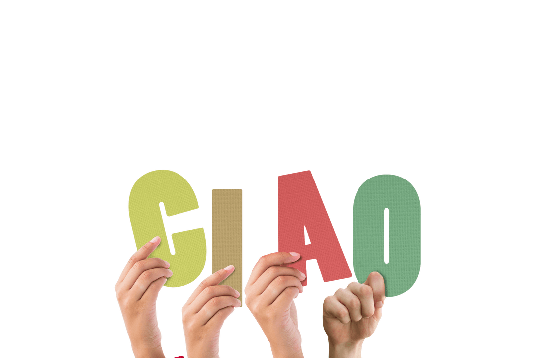 Hands Holding "Ciao" Text on Transparent Background