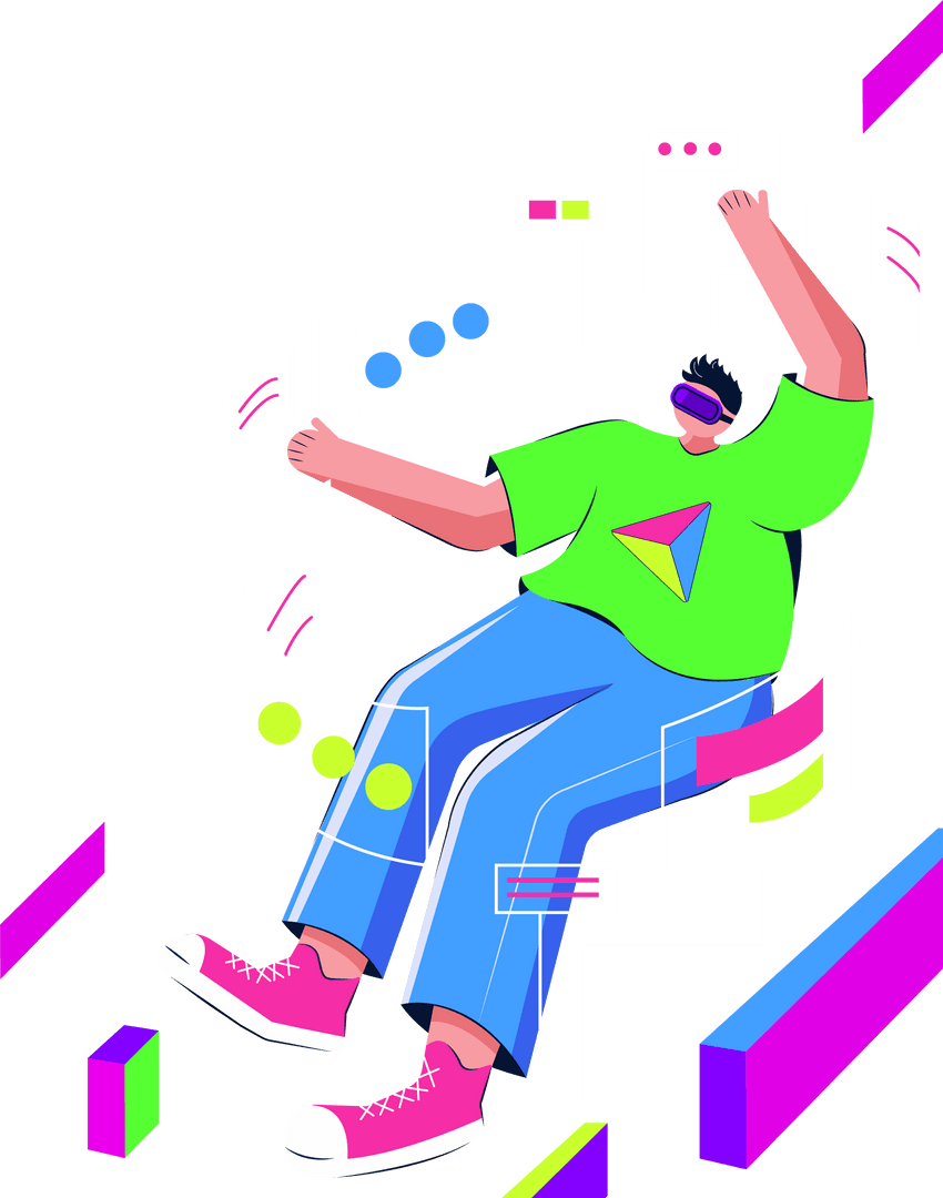 Man Using VR Headset Floating Among Interactive Digital Panels Transparent Background