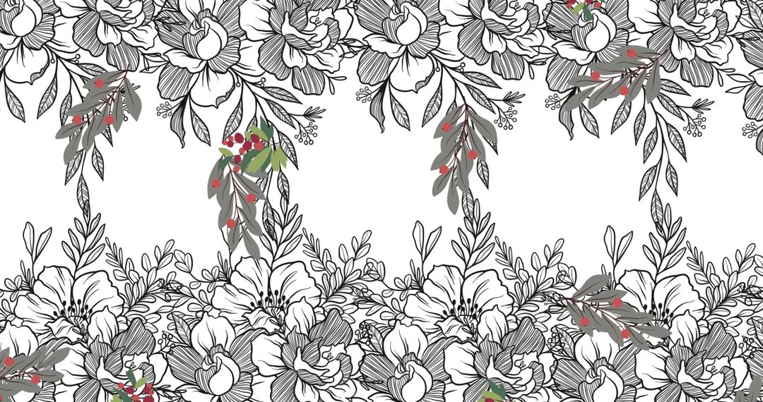 Artistic Floral Pattern with Gray Tones and Touches of Red Berries - Free Images, Stock Photos and Pictures on Pikwizard.com