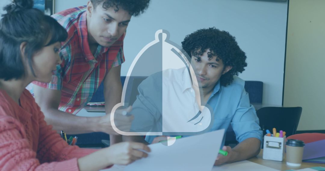 Collaborative Work in Modern Office with Digital Interface Overlay