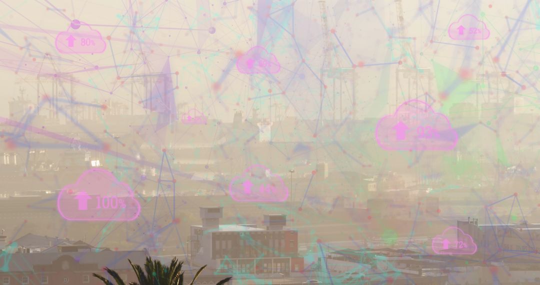 Abstract Cityscape with Cloud Computing Network Surreal Vibe