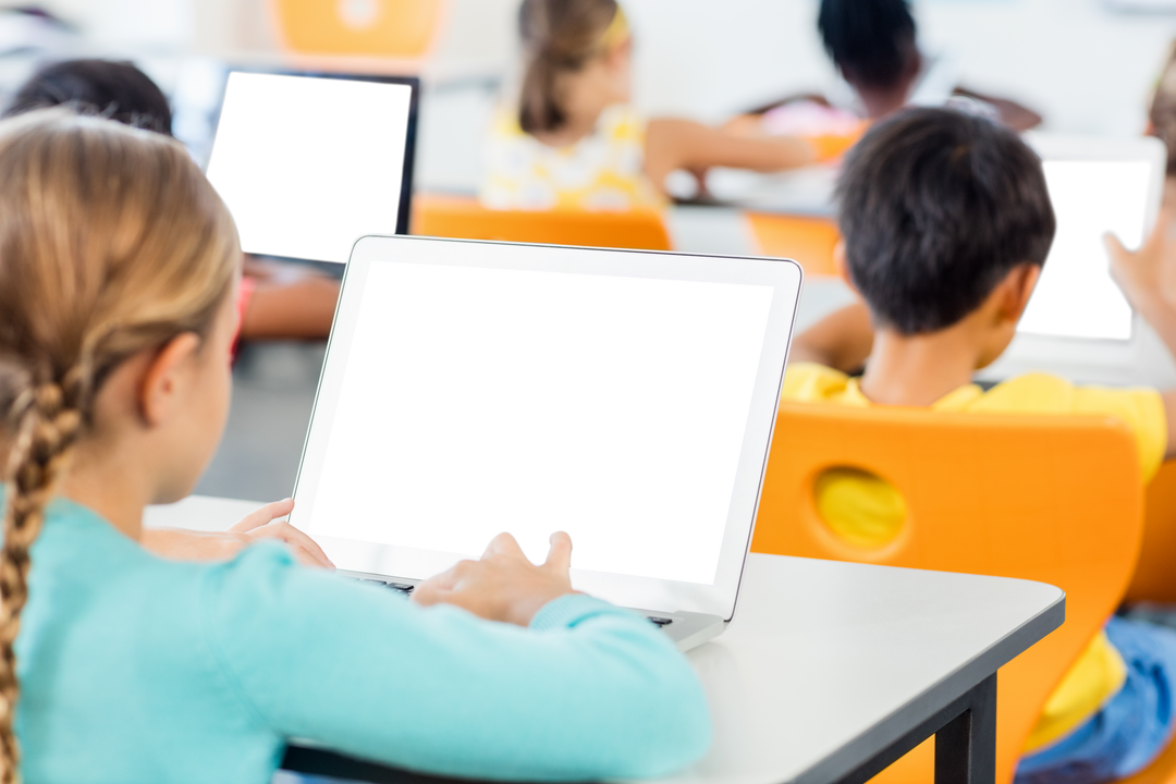 Transparent Screen Kid Using Laptop in Modern Classroom Set Up for Collaborative Learning - Download Free Stock Images Pikwizard.com