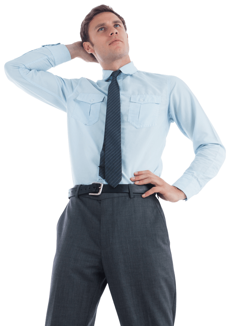 Thinking Businessman Posing in Transparent Background
