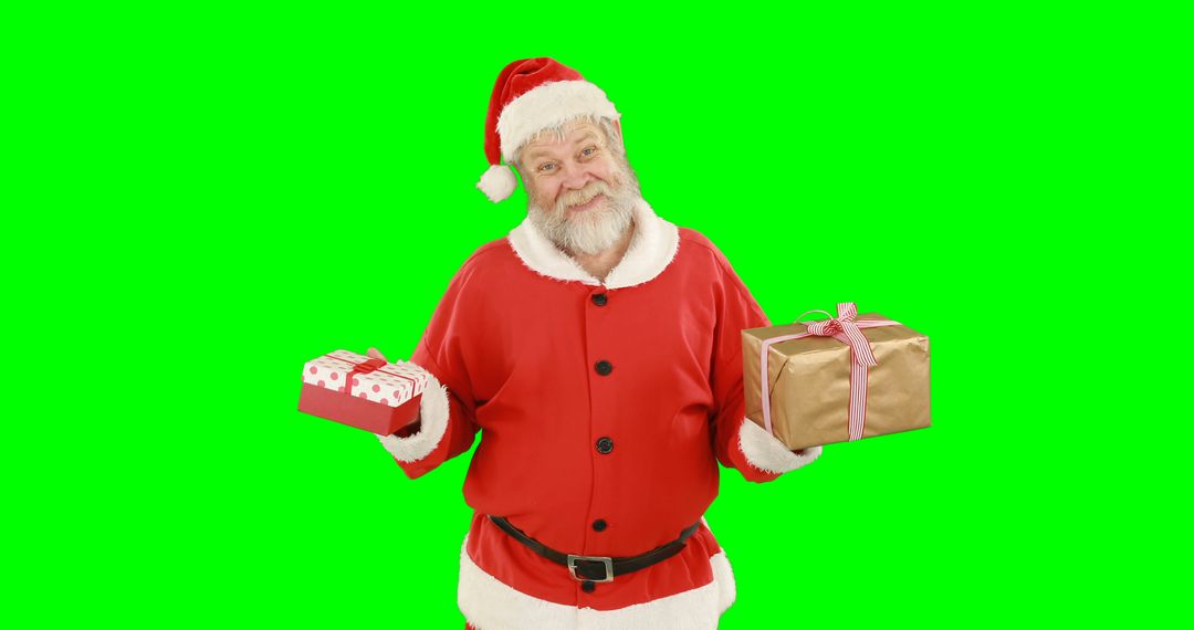 Santa Claus Holding Christmas Gifts on Green Screen Background - Free Images, Stock Photos and Pictures on Pikwizard.com