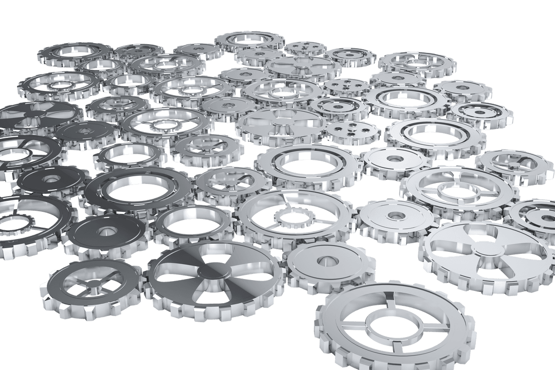 Silver Cogs on Transparent Background in Industry Design