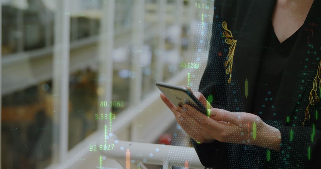 Businesswoman Analyzing Digital Data with Smartphone in Modern Office