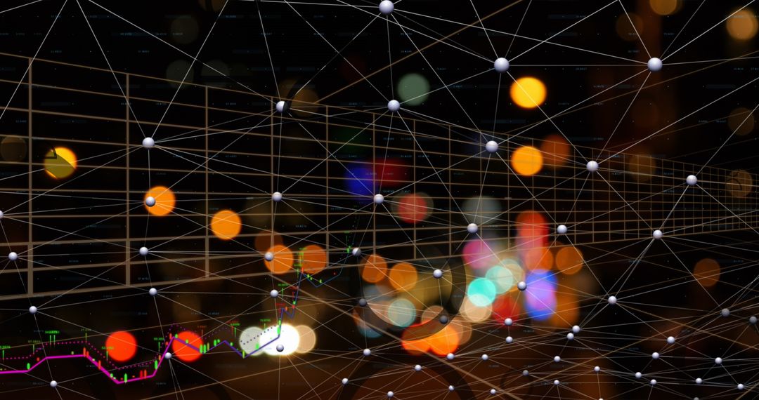 Network Technology Grid with Financial Chart in Abstract Design