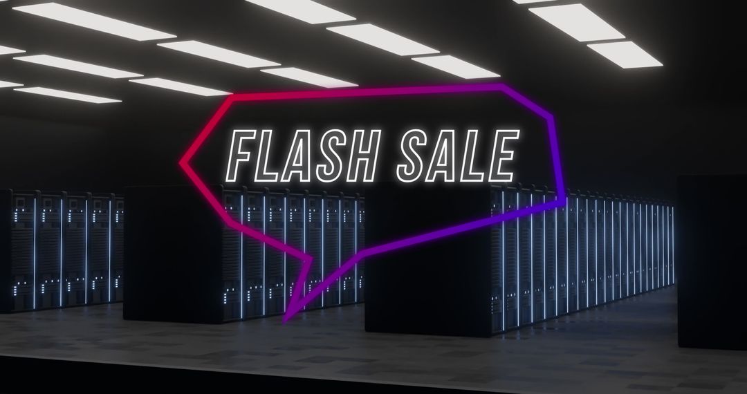 Flash Sale Neon Display Over High-Tech Server Room