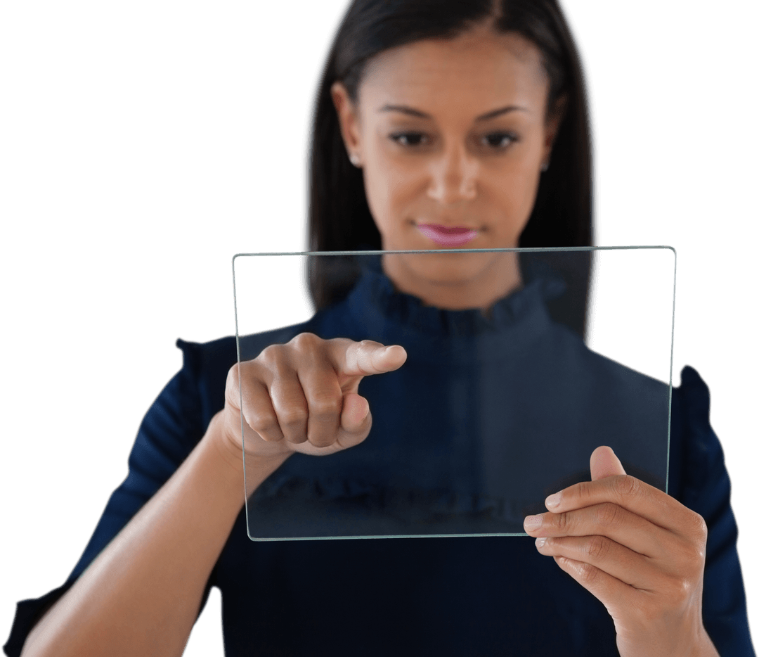 Female Executive Using Transparent Glass Interface Panel