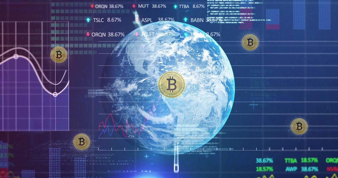 Bitcoin Falls Over Globe Depicting Cryptocurrency Impact on Global Economics