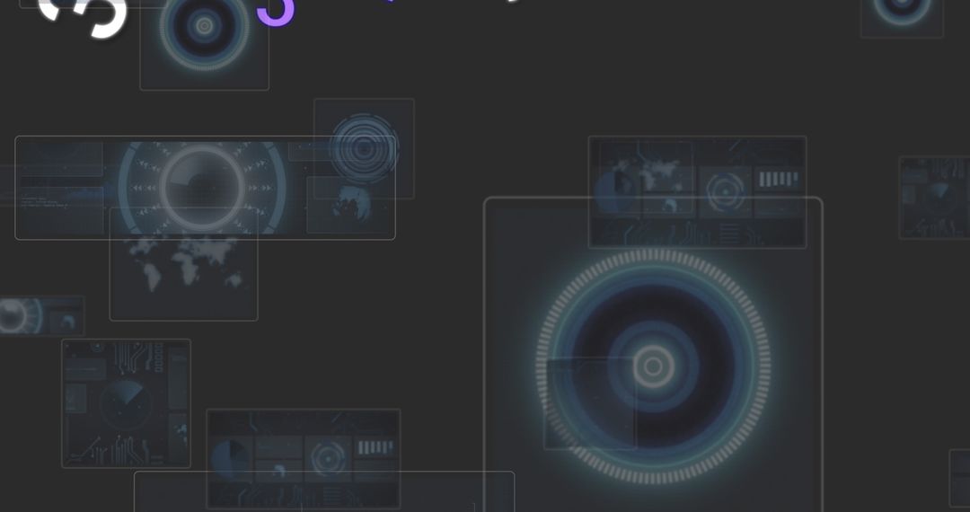 Futuristic Digital Interface with Circular Graphics and Data Visualizations