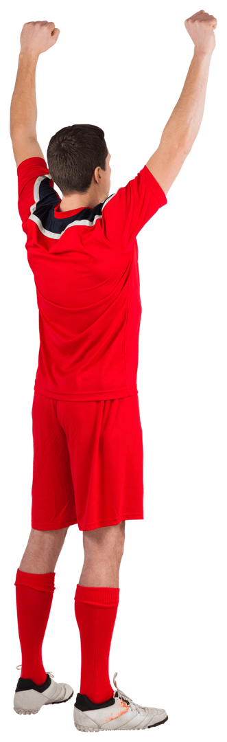 Transparent Excited Football Player Cheering in Red Uniform