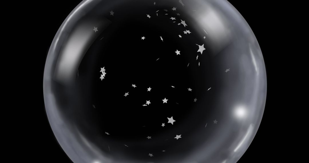 Transparent Sphere with Floating Star Confetti on Black