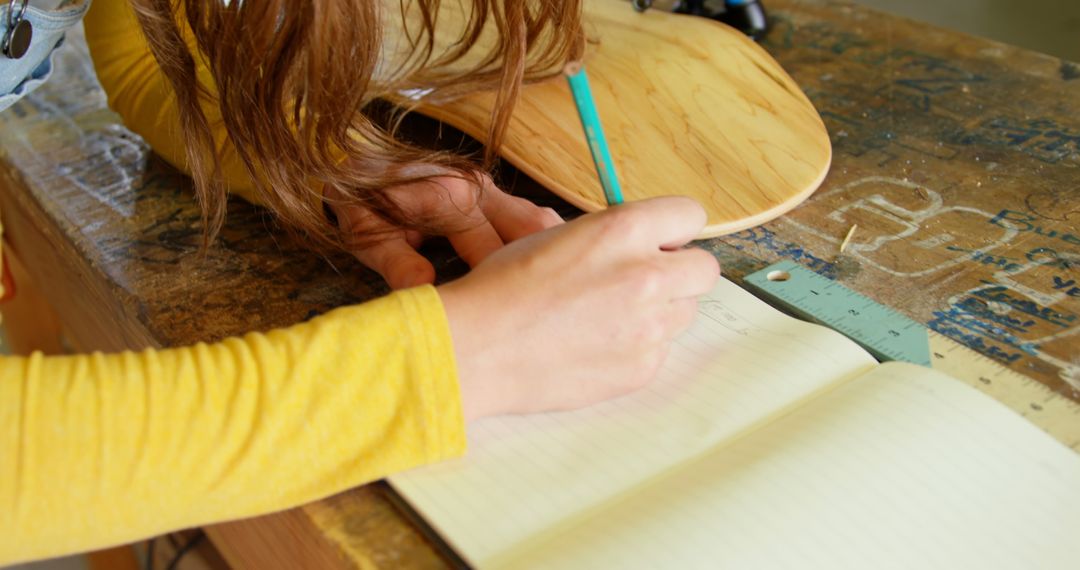 Person Sketching Design on Wood in Workshop - Free Images, Stock Photos and Pictures on Pikwizard.com