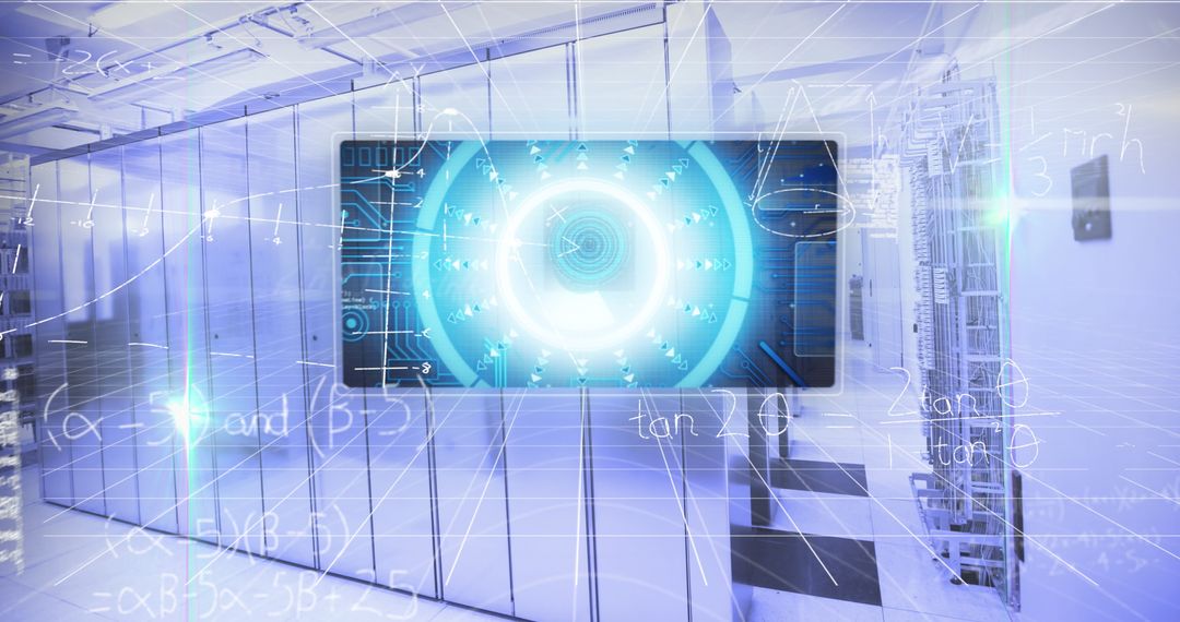 Digital Data Processing in Computer Server Room with Mathematical Equations - Free Images, Stock Photos and Pictures on Pikwizard.com