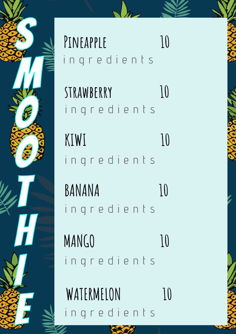 Tropical Smoothie Menu with Fruit Illustrations and Prices - Download Free Stock Templates Pikwizard.com