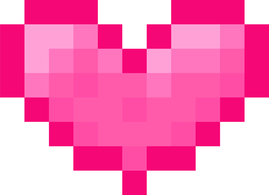 Pixel Art Heart on Transparent Background with Vibrant Colors
