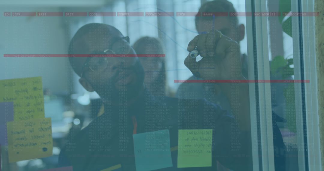 Diverse Business Team Analyzing Data and Ideas on Transparent Screen