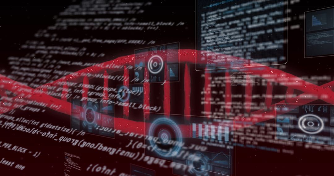 DNA Strand with Digital Data on Black Background