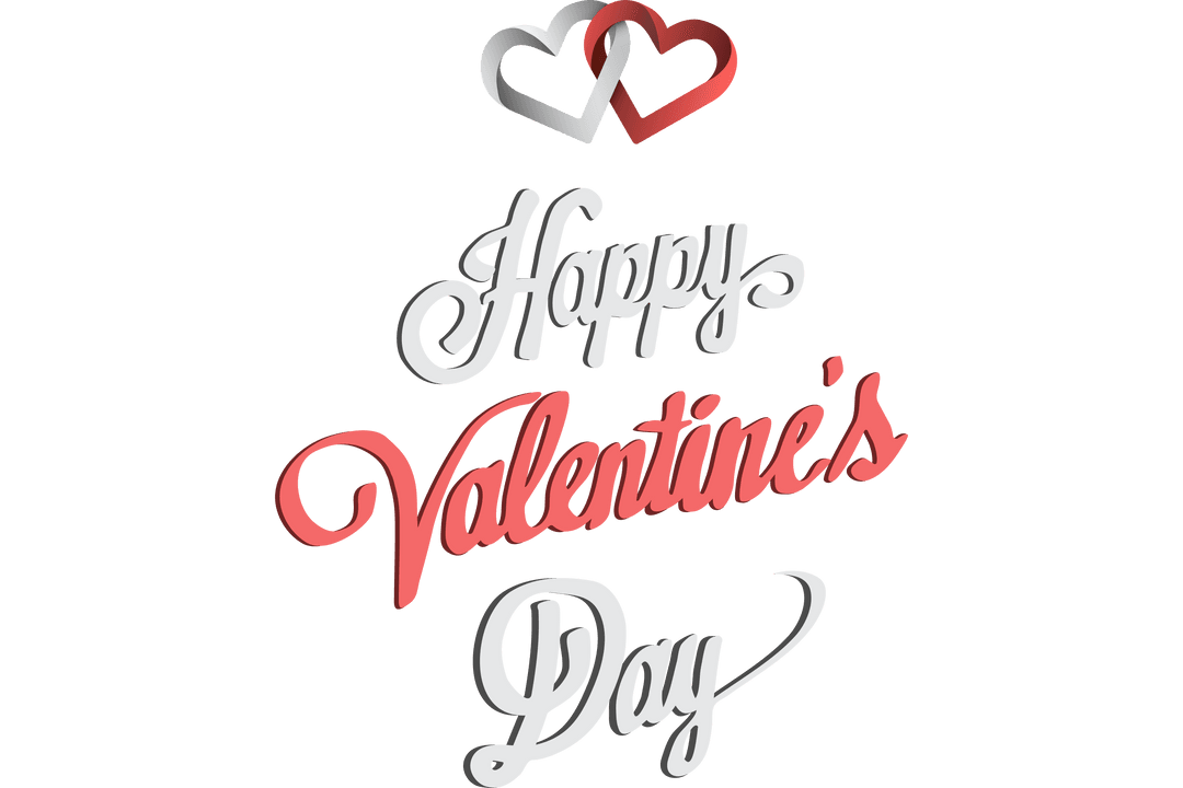 Happy Valentine's Day Text with Hearts on Transparent Background