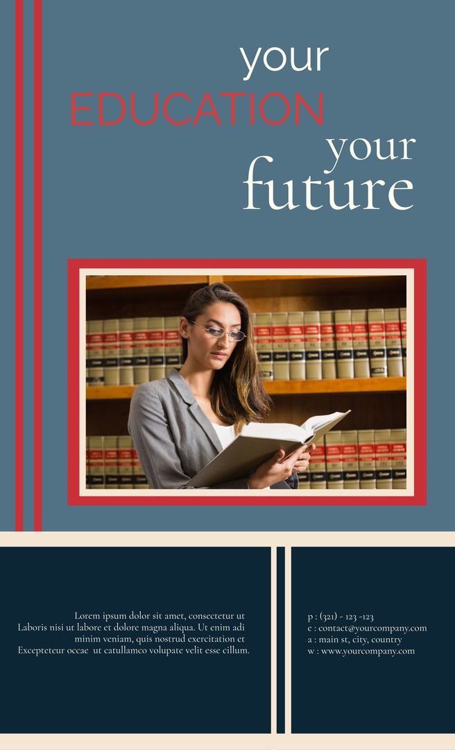Focused Woman Reading Book in Library Setting