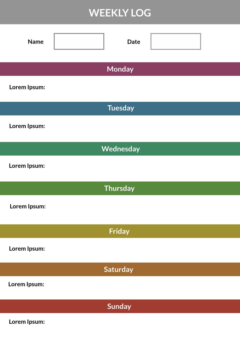 Color-Coded Weekly Log Template for Efficient Task Management - Download Free Stock Images Pikwizard.com