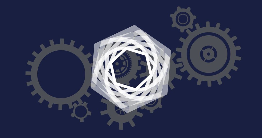 Abstract Rotating Heptagonal Spiral with Gear Silhouettes