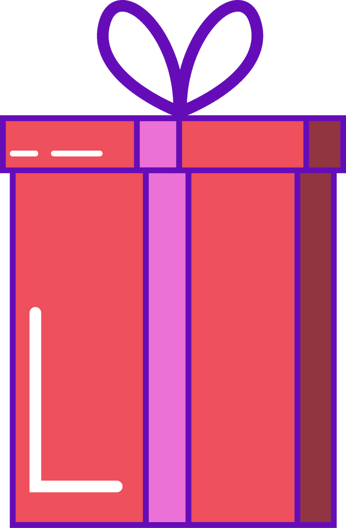 Pink Gift Box with Purple Bow on Transparent Background