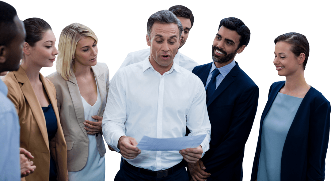 Transparent Team Collaboration Around Blueprint Discussing Business Solutions