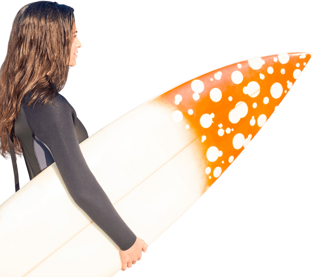 Woman with Surfboard on Transparent Background - Summer Sport Concept