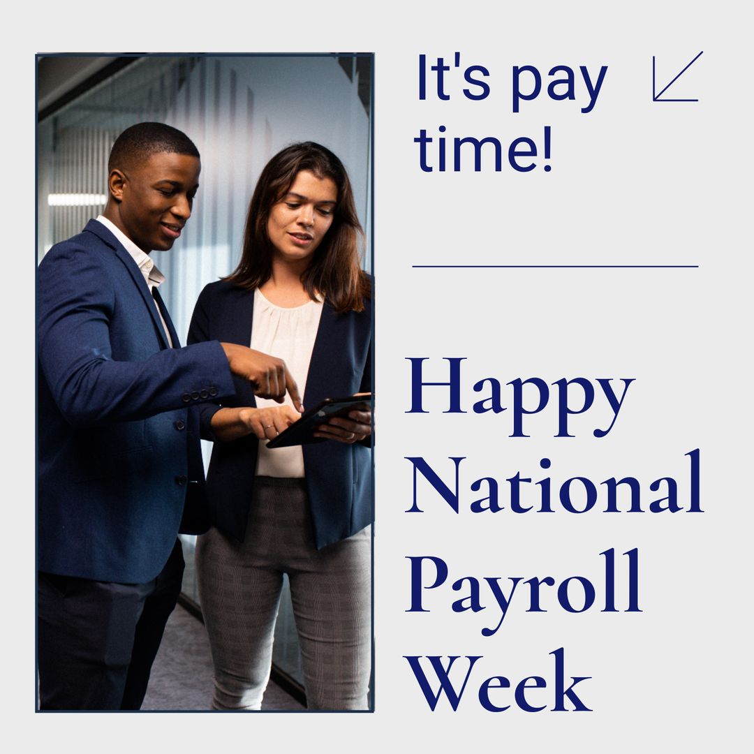 Diverse Professionals Celebrate National Payroll Week Using Tablet