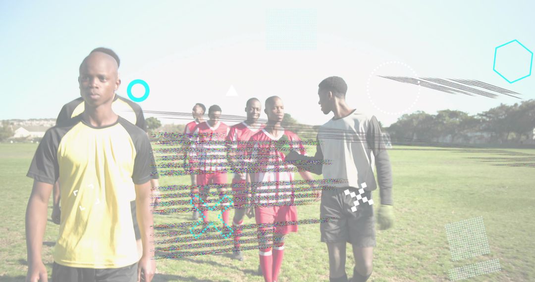 Young Soccer Players Walking Across Field After Match Showing Team Unity and Sportsmanship