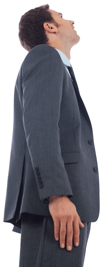Successful Businessman Pointing Upwards on Transparent Background