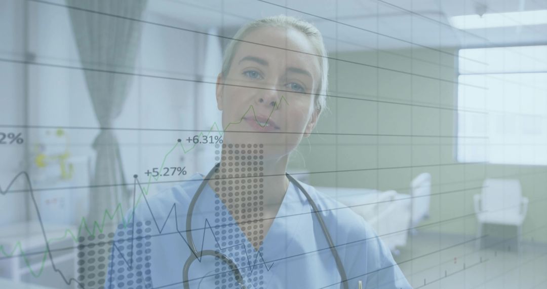 Female Doctor Analyzing Data with Medical Chart Overlay