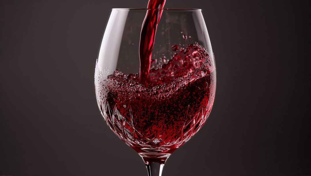 Luxurious Red Wine Pour Trickling into Crystal Glass