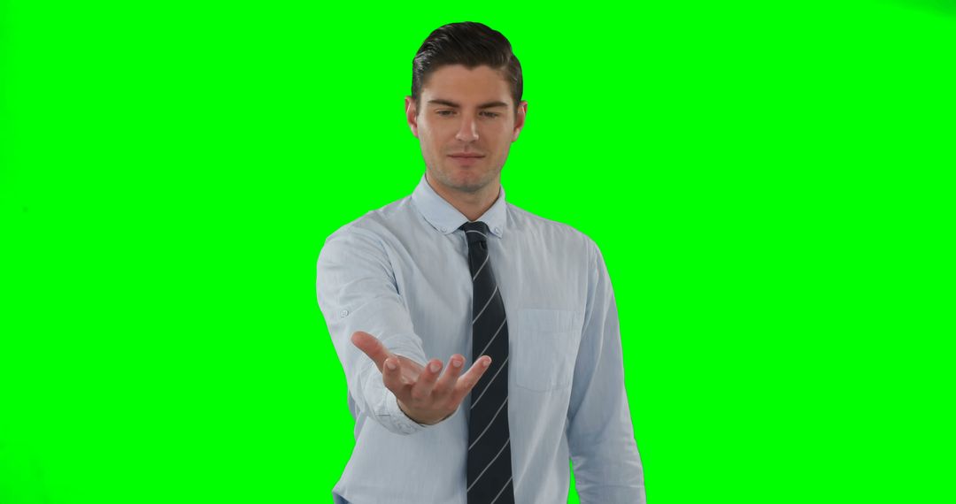 Businessman Reaching Out Hand Isolated on Green Screen - Free Images, Stock Photos and Pictures on Pikwizard.com