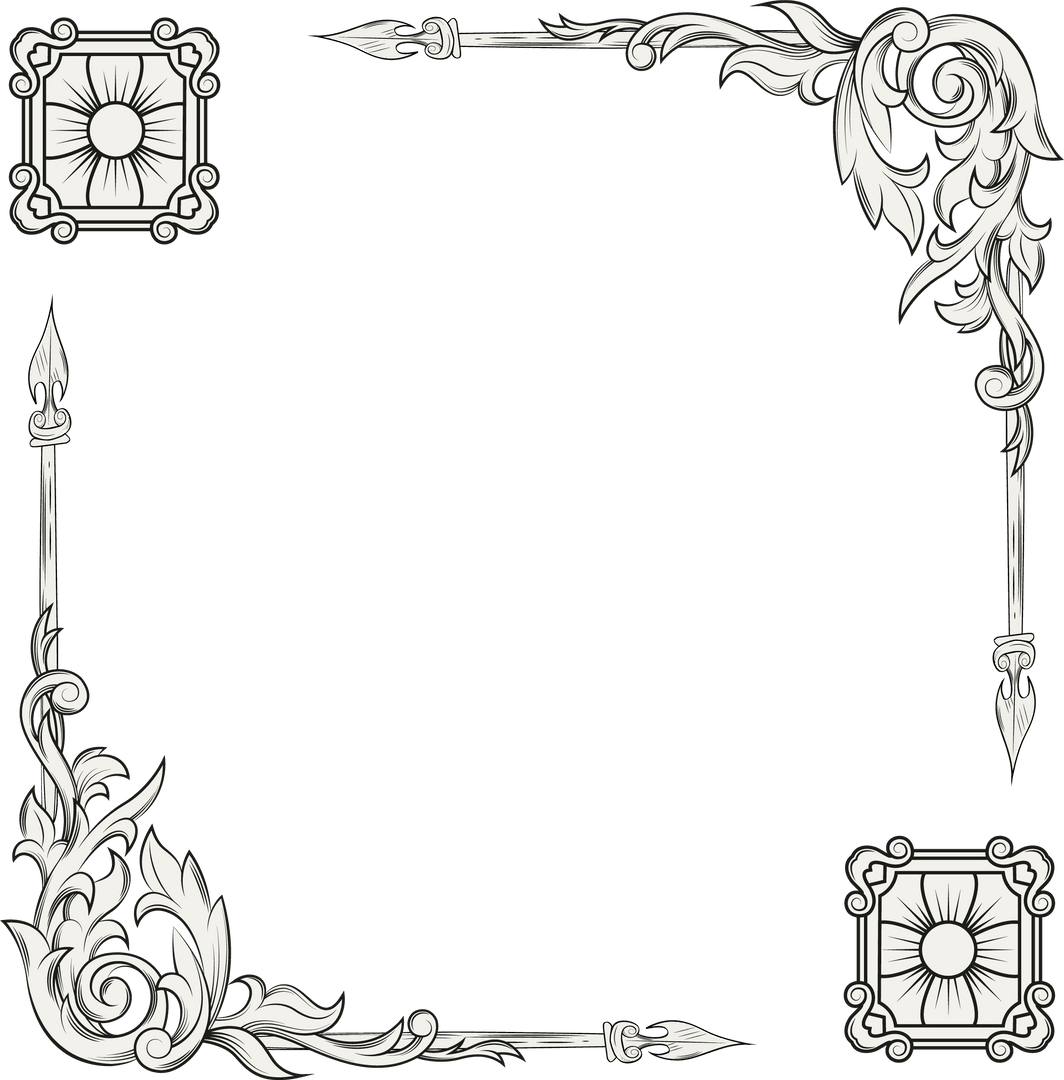 Vintage Ornamental Border with Scrollwork and Spearheads Design